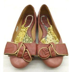 Born Maroon Leather Bow Toe Slip On Flats Shoes Women's 37 / 6.5